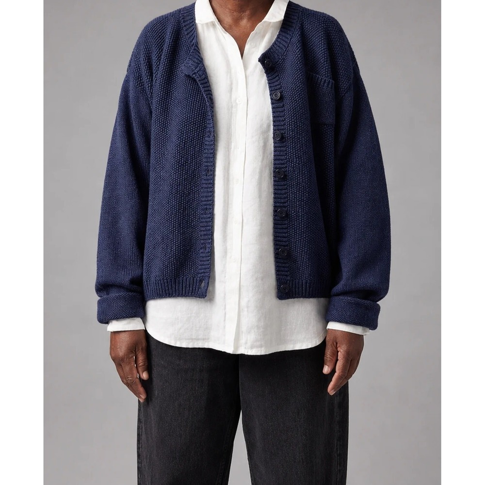New Mayberry Margaux Relaxed Navy Blue Cardigan Women's Size XL Button Front